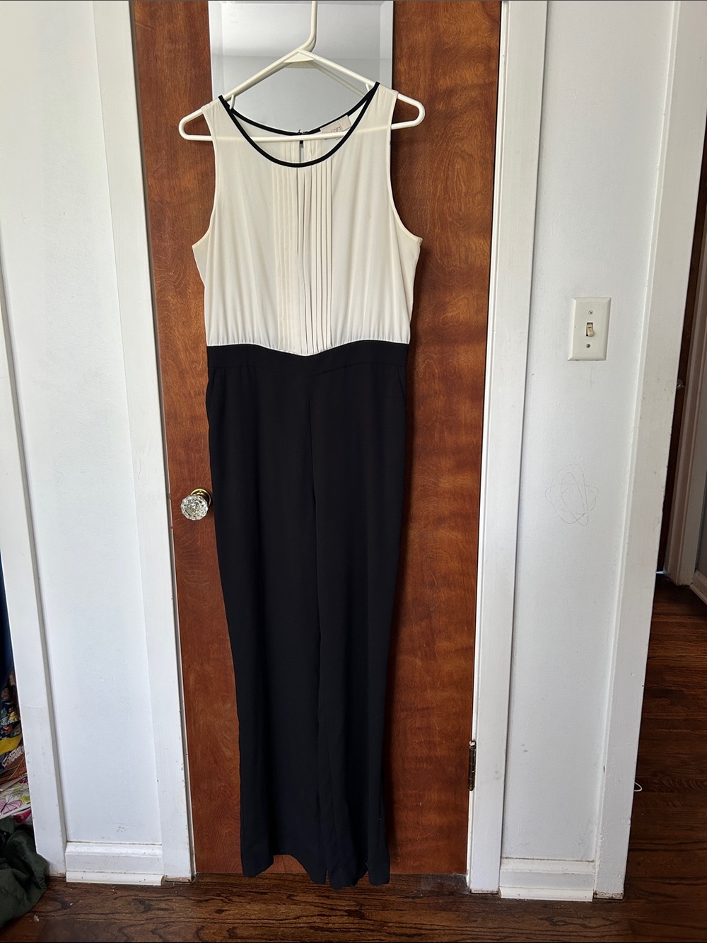 LOFT Black & Ivory Sleeveless Two-Tone Jumpsuit